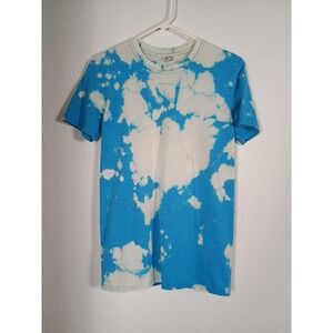 Handmade Blue & White Bleach Tie Dye T-Shirt Tee Shirt Women's Size S